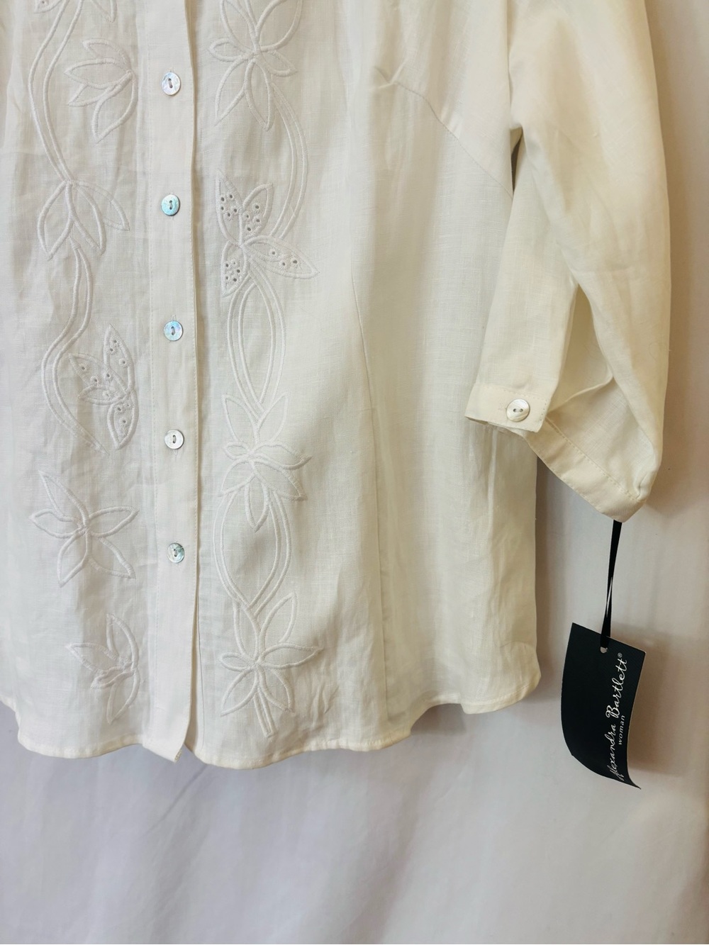 Alexandra Bartlett NWT Linen Embroidered Button Shirt 1X - Picture 4 of 8